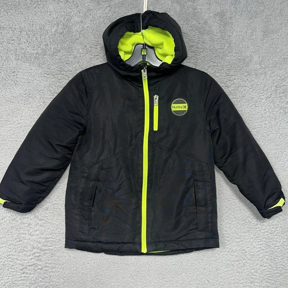 Hurley Snowboard Jacket Youth XS (5/6) Black Fleece Lined‎ Hooded Insulated Coat